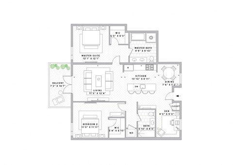 Floor plan for 2 beds, 2 baths, 1191 sqft